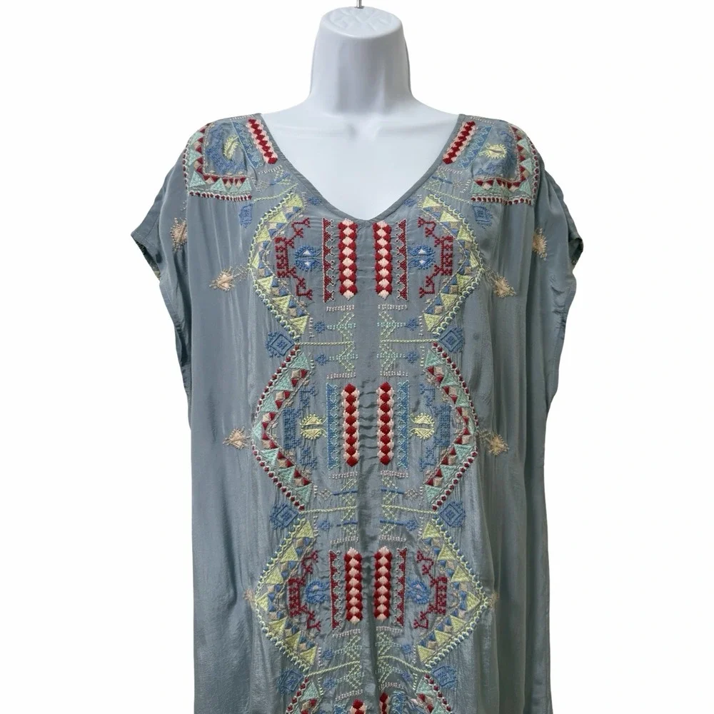Sundance Womens Embroidered Viscose Shift Mini Dress Size L Blue Bohemian Boho - Picture 2 of 8